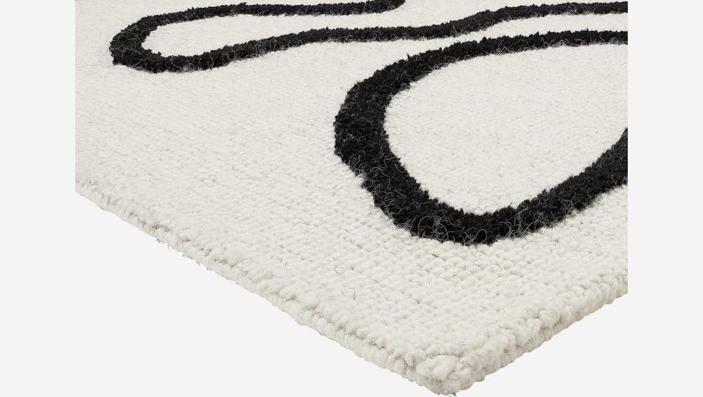 Alfombra sin nudos de lana y algodón - 170 x 240 cm - Negro y blanco