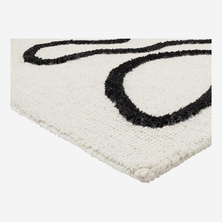 Handgetufteter Teppich aus Wolle und Baumwolle - 170 x 240 cm - Schwarz und Weiß