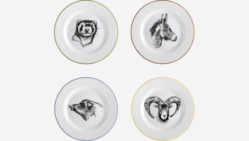 Lote de 4 pratos de sobremesa em porcelana - 23 cm - Motivo by Floriane Jacques