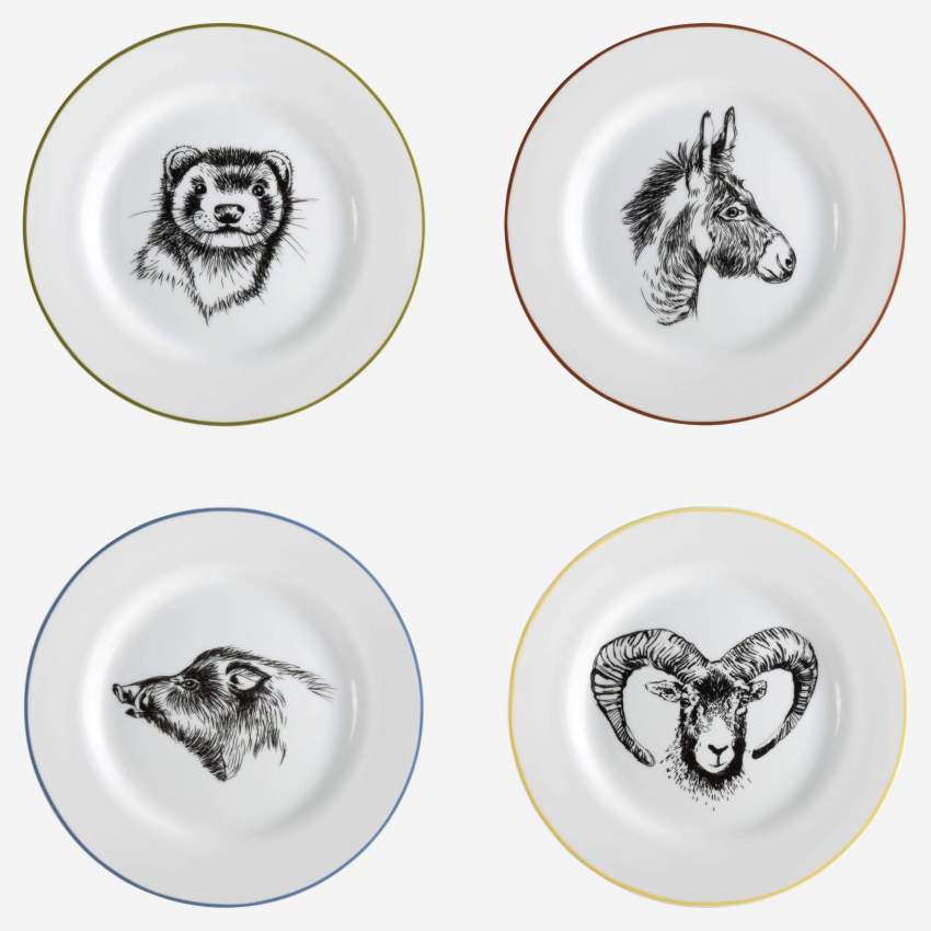 Lote de 4 pratos de sobremesa em porcelana - 23 cm - Motivo by Floriane Jacques
