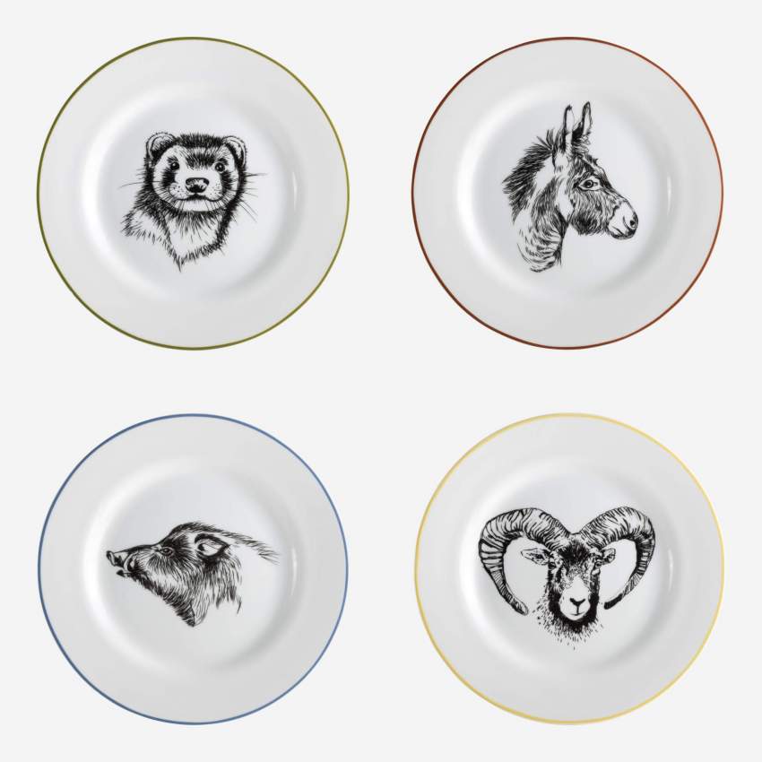 Lot de 4 assiettes à dessert en porcelaine - 23 cm - Motif by Floriane Jacques