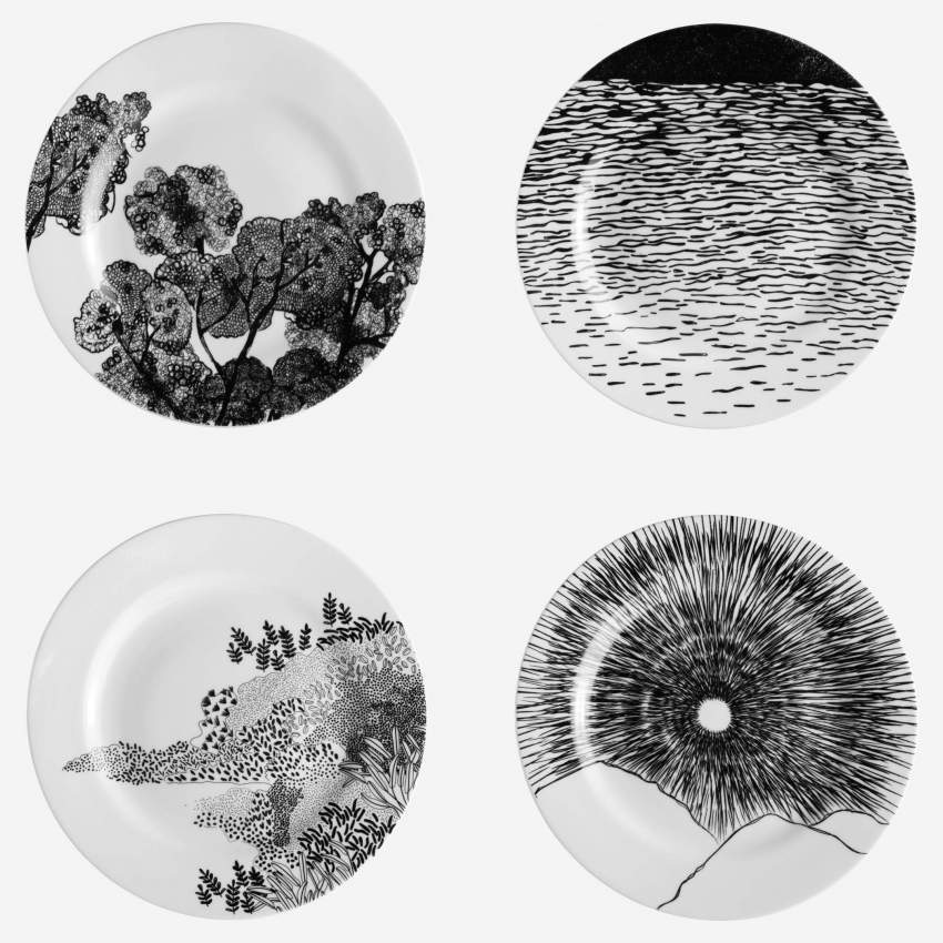 Set 4 platos llanos de porcelana - Design by F. Jacques