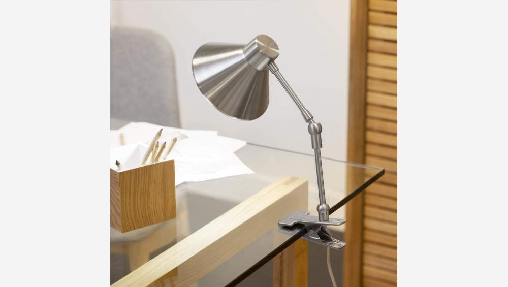 Lampe de bureau 54cm à pince en métal argenté