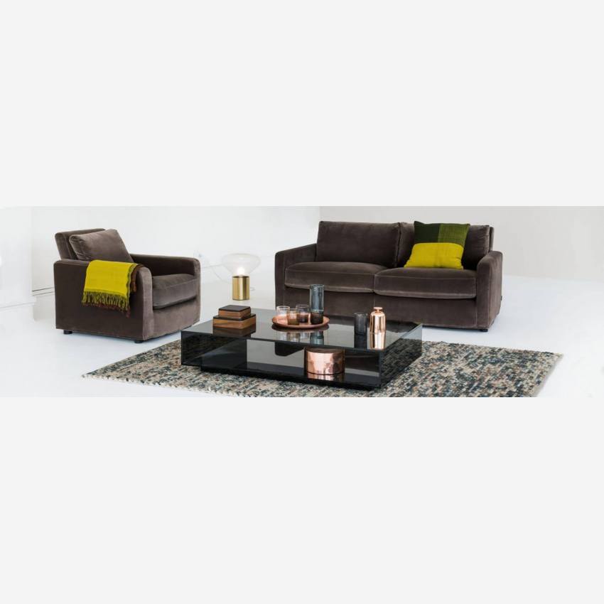 Sofá de ángulo 2 plazas de tela italiana - Gris antracita - Patas roble