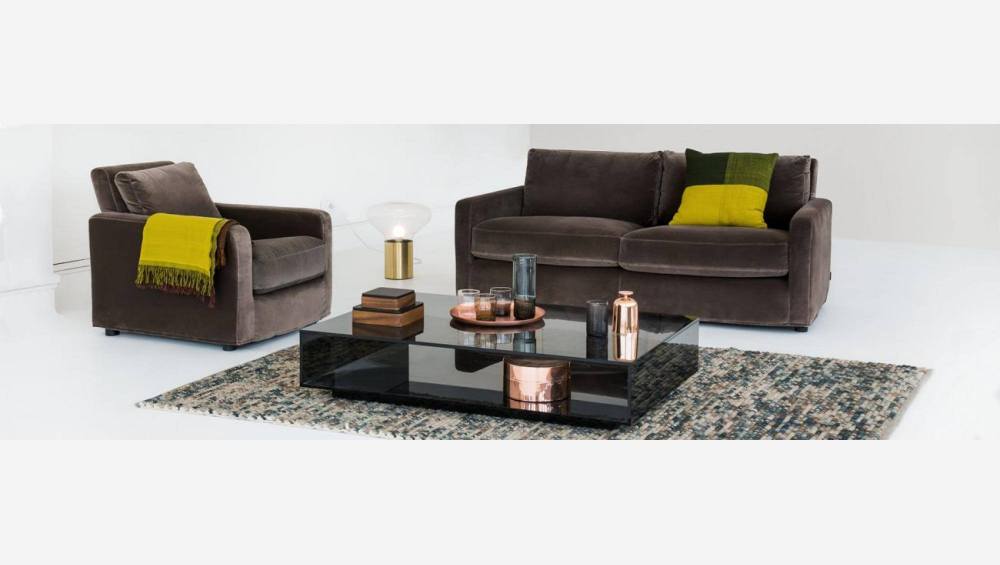 2-Sitzer-Sofa aus italienischem Stoff - Grau - Schwarze Füße