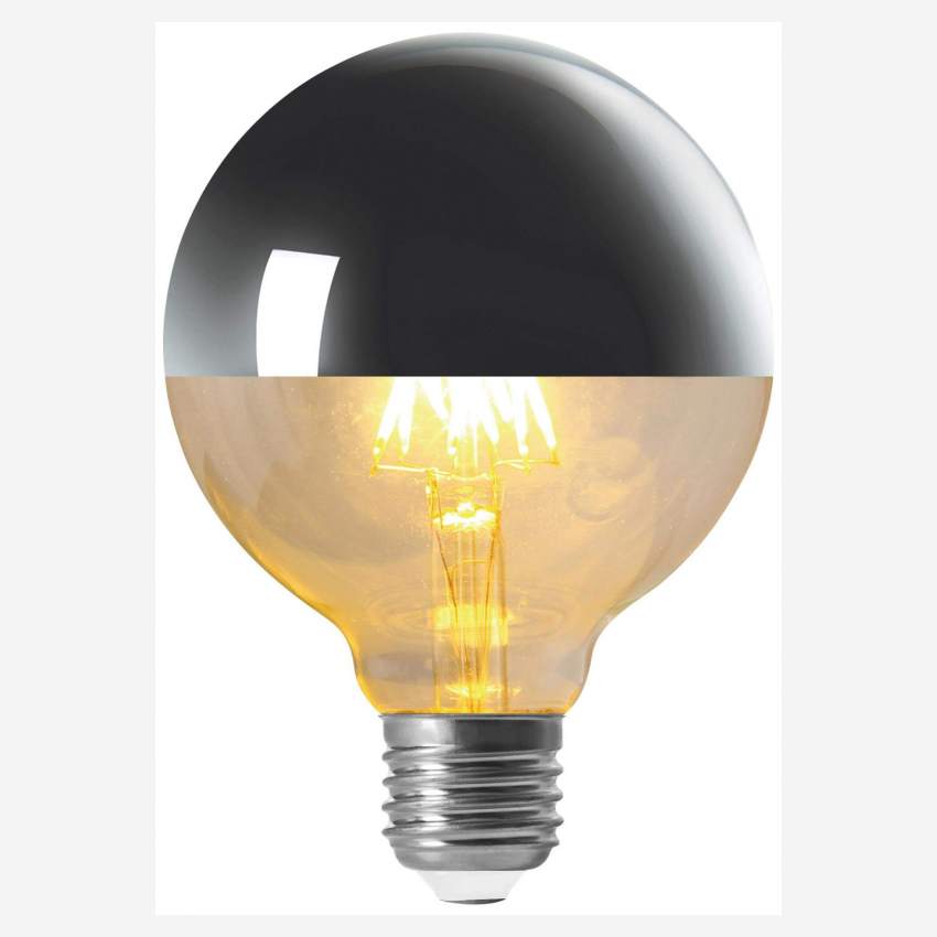Kugelförmiges LED-Leuchtmittel G95 E27 mit silberfarbener Kappe - 8 W - 2200 K
