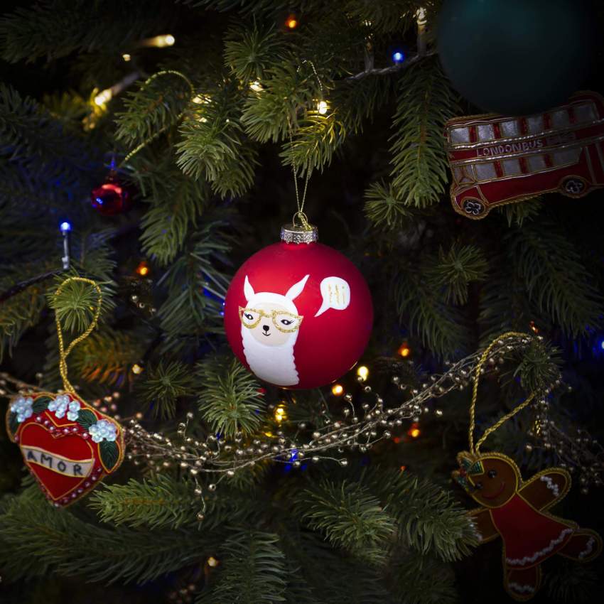 Kerstdecoratie - Bal “lama” van glas om op te hangen - Rood