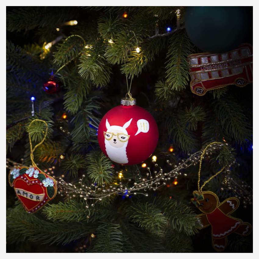 Weihnachtsschmuck - Lama-Kugel aus Glas zum Aufhängen - Rot