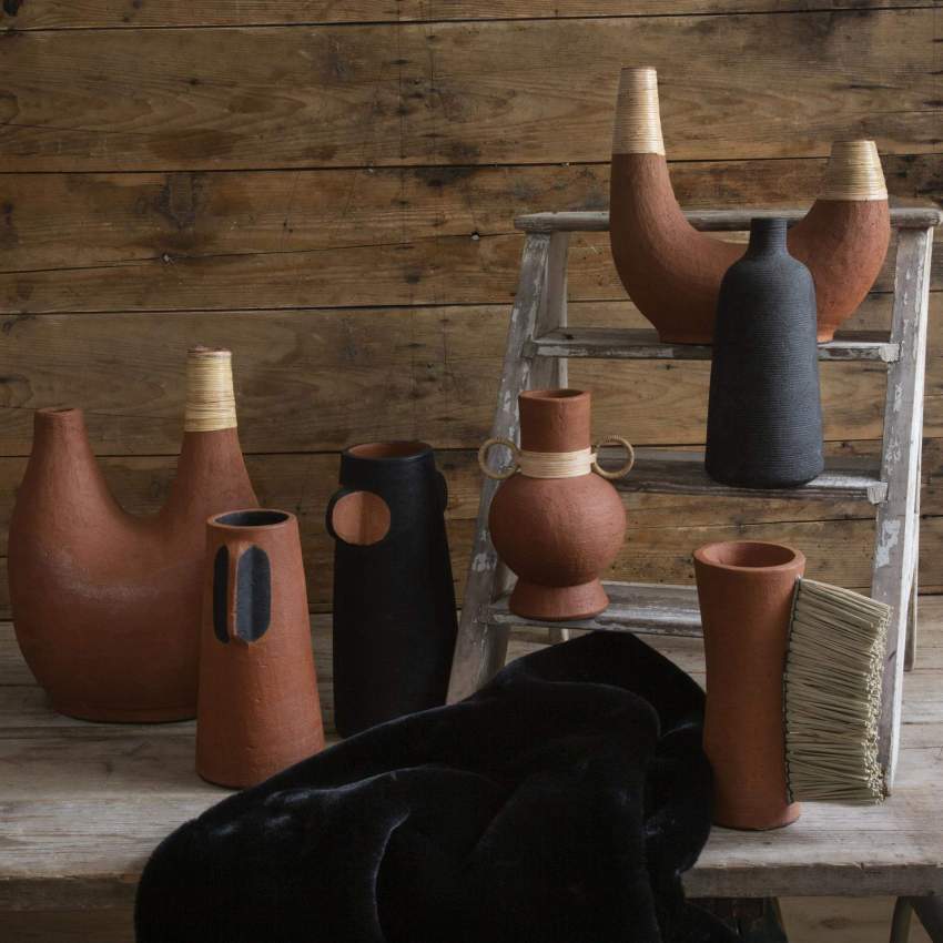 Vase aus Terrakotta - 30 cm - Dunkelrot und Schwarz