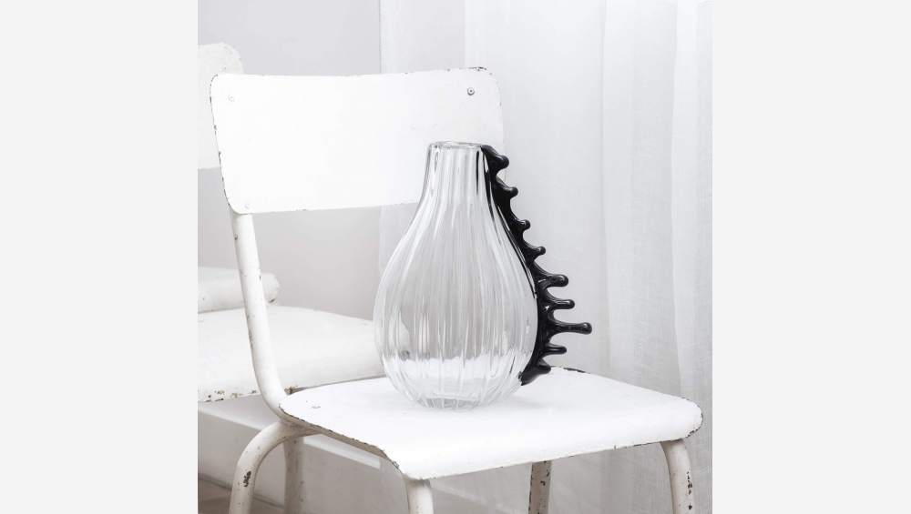 Vase aus mundgeblasenem Glas - Transparent und Schwarz
