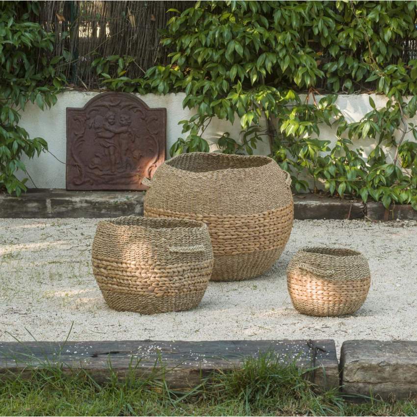 Korb aus Seegras und Wasserhyazinthe mit Henkeln - 28 x 29 cm
