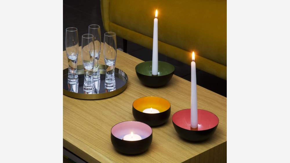 Tealight in metallo per candela - Rosa - 14 cm