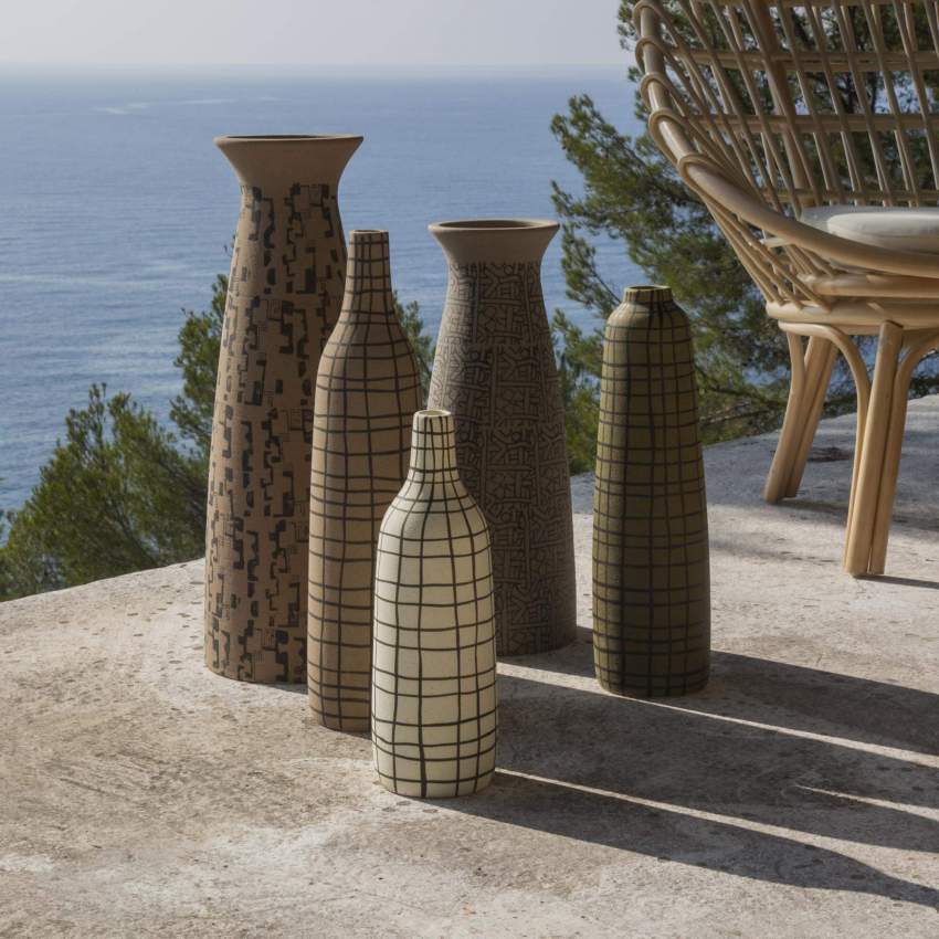 Vase aus Sandstein mit Karomuster - Grün 