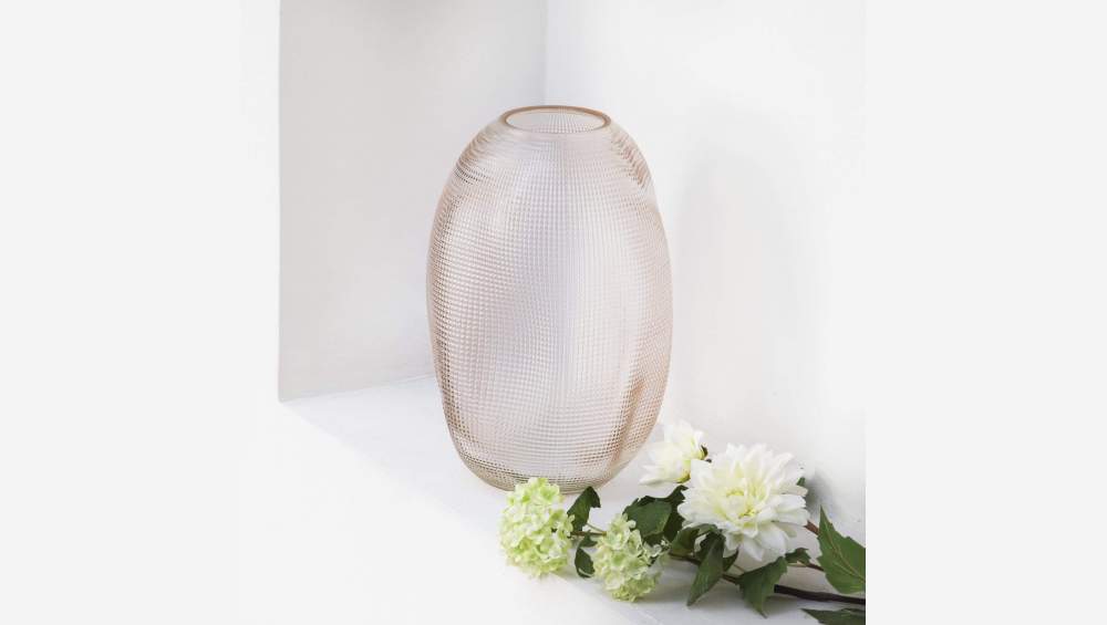 Vase aus strukturiertem, mundgeblasenem Glas - Rosafarben