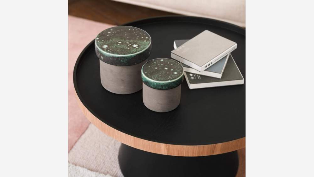 Boîte décorative ronde en faïence - 15 cm - Vert et Noir 
