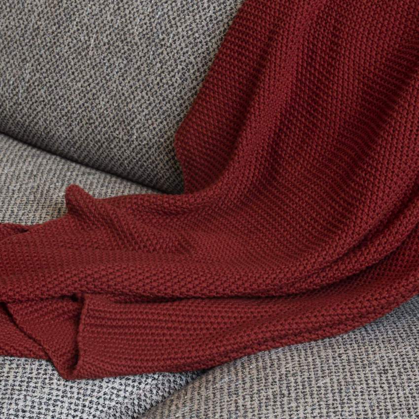 Manta tricotada de algodão - 130 x 170 cm - Cor ferrugem