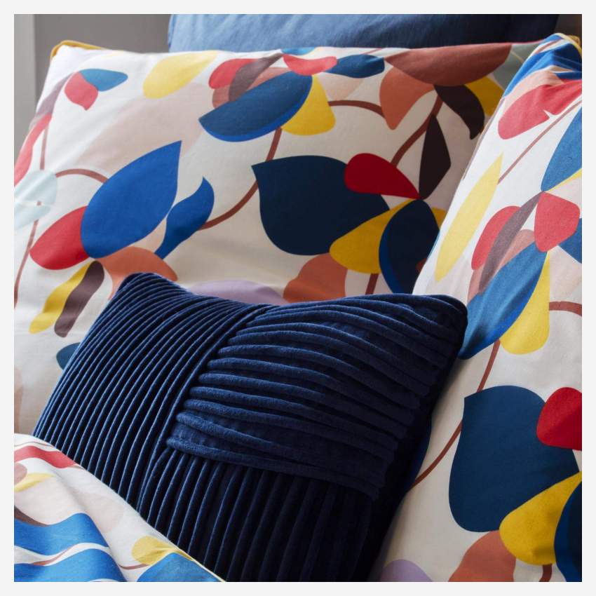 Cuscino in velluto di cotone a corda - 35 x 50 cm - Blu