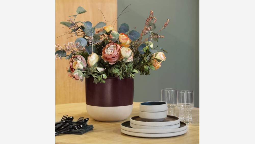 Vaso decorativo em grés - 22 x 21 cm - Cor de ameixa