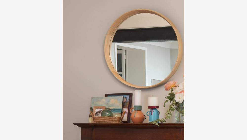 Ronde spiegel van eikenhout - 84 cm