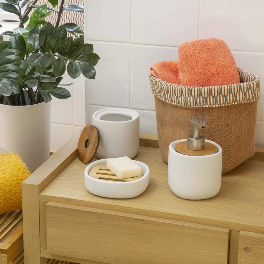 Dispenser di sapone - Ceramica e legno