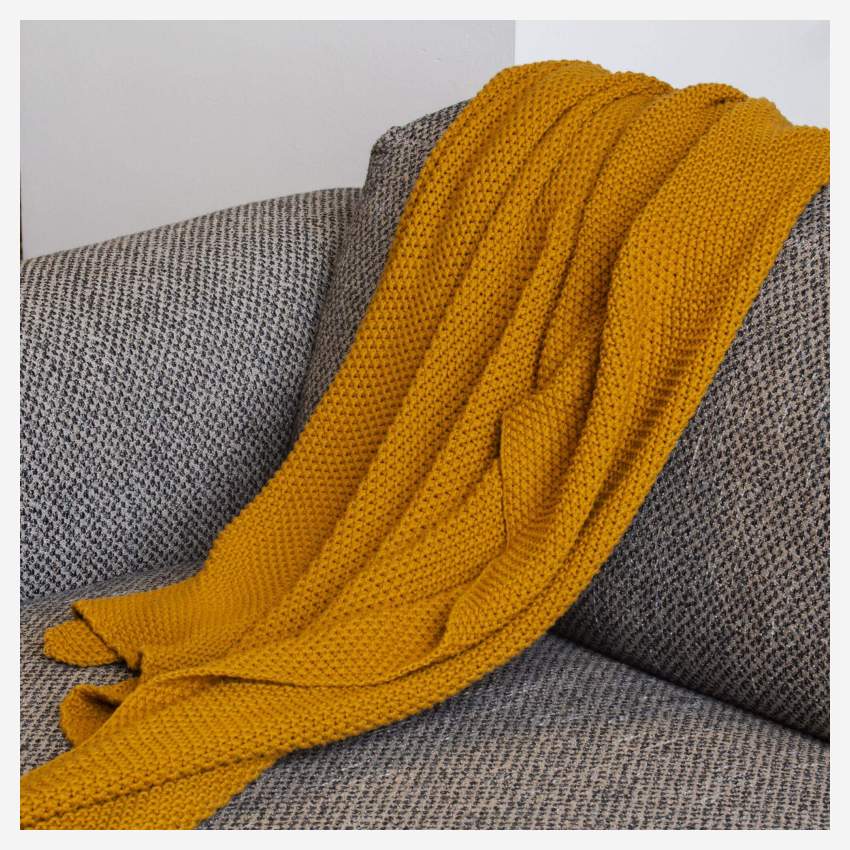 Manta tricotada de algodão - 130 x 170 cm - Amarelo mostarda