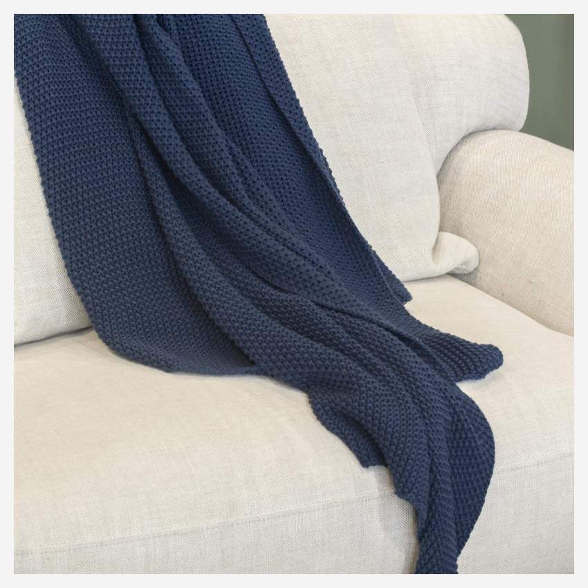 Plaid tricoté en coton - 130 x 170 cm - Bleu