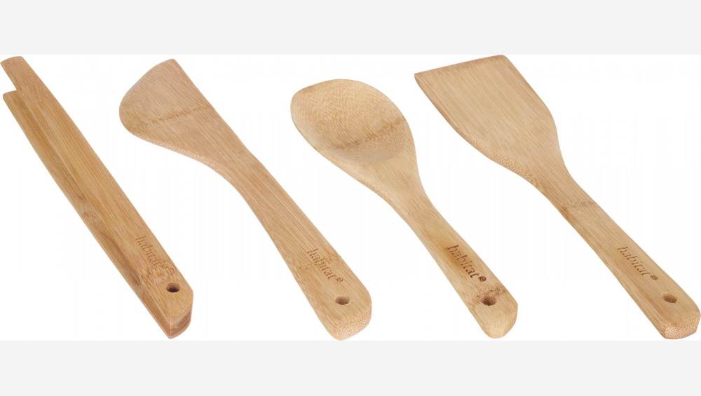 Conjunto de 4 utensílios de cozinha de bambu