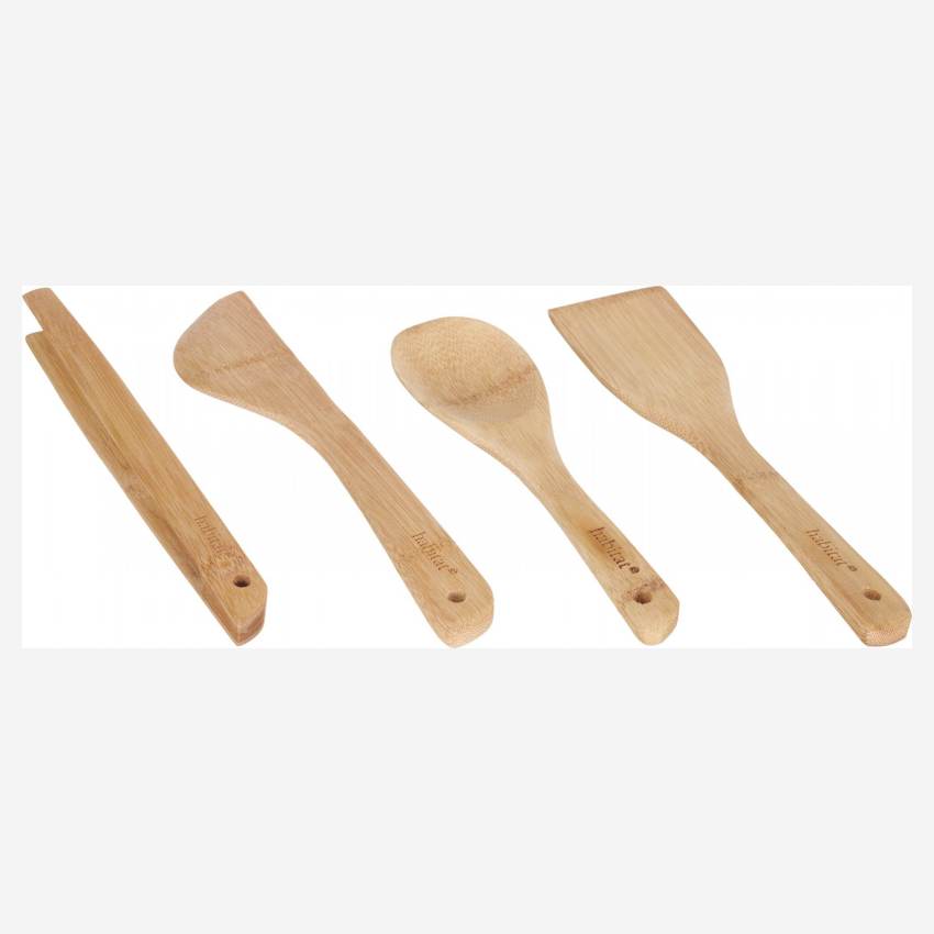 Set di 4 utensili da cucina in bambù