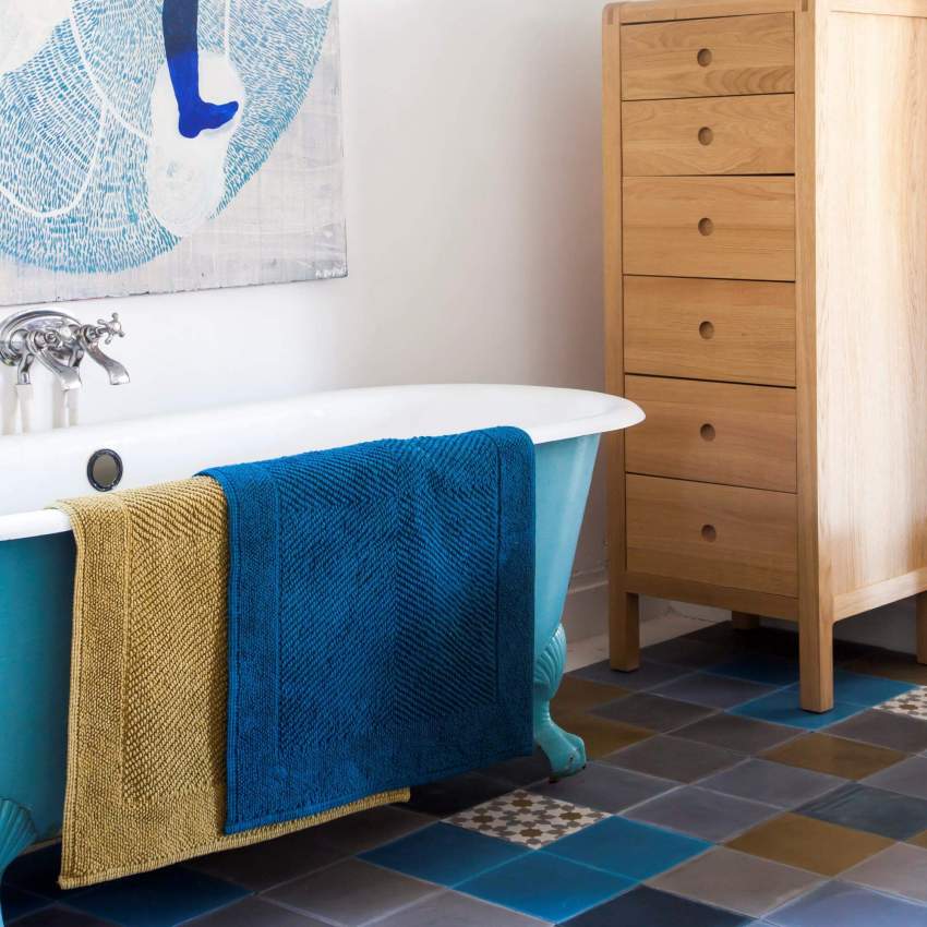 Tapete casa de banho 80 x 60 cm - Algodão azul