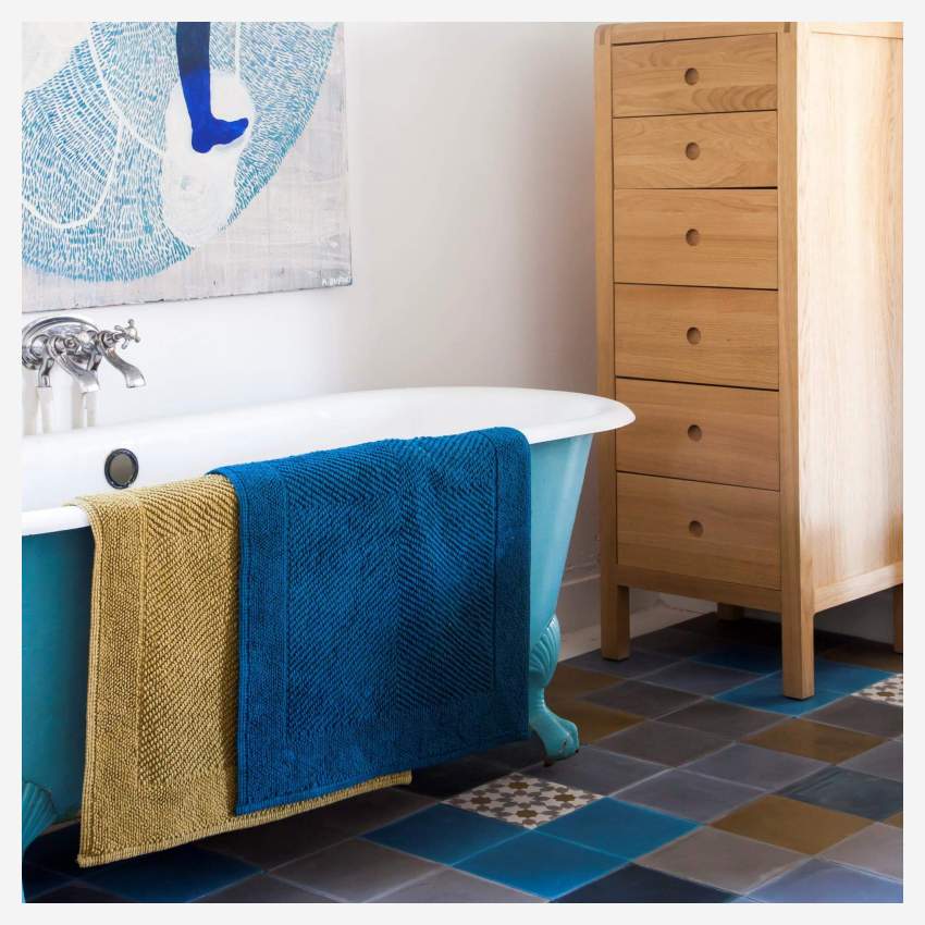 Tapis de bain 80x60cm en coton bleu