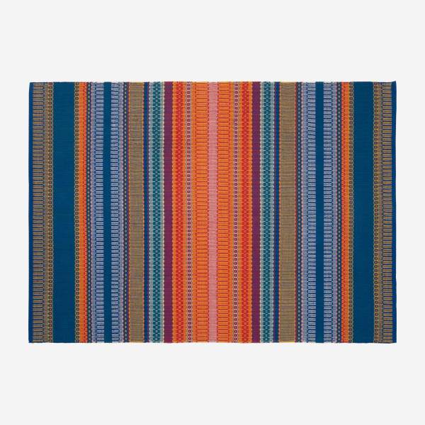 Alfombra de algodón tejida a mano - 170 x 240 cm - Naranja y azul