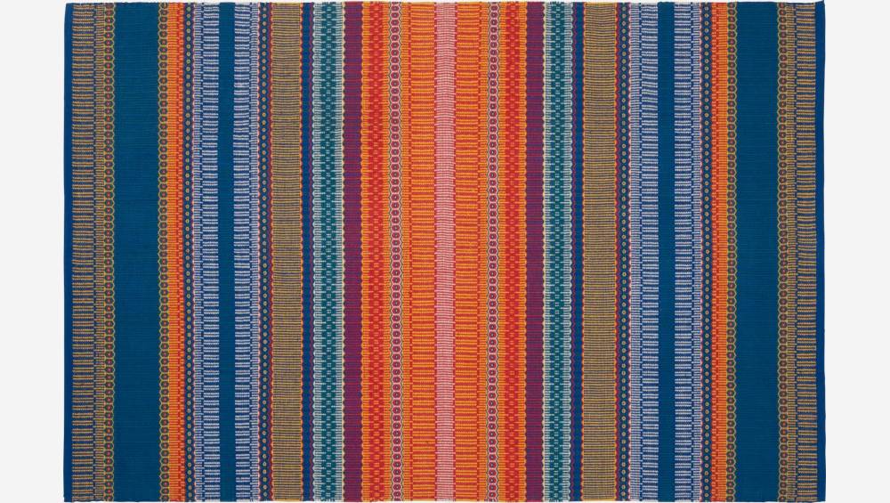 Tapis en coton tissé main - 120 x 180 cm - Motif orange et bleu - Design by Floriane Jacques