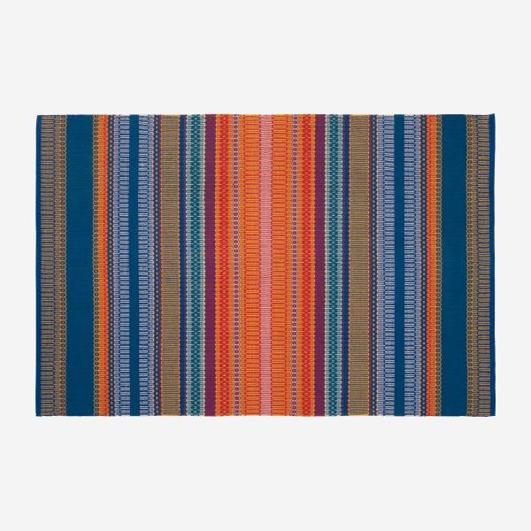 Handgewebter Teppich aus Baumwolle - 120 x 180 cm - Orange und Blau