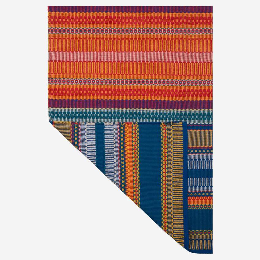 Handgewebter Teppich aus Baumwolle - 120 x 180 cm - Orange und Blau