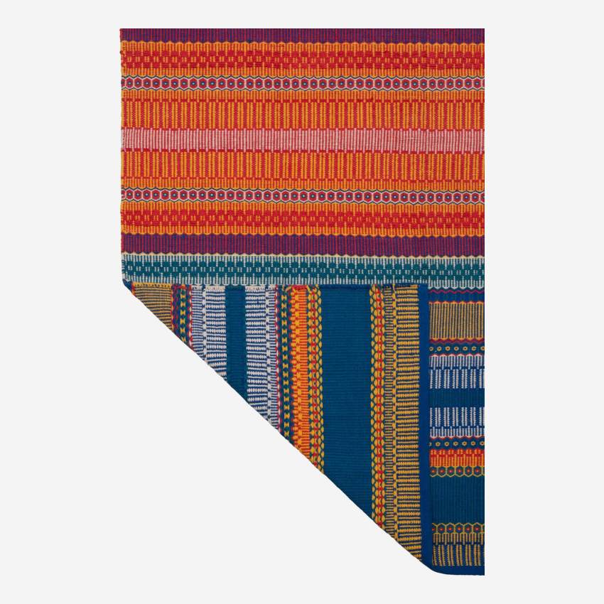 Alfombra de algodón tejida a mano - 120 x 180 cm - Naranja y azul