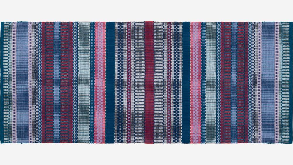 Alfombra de algodón tejida a mano - 75 x 180 cm - Rojo y azul