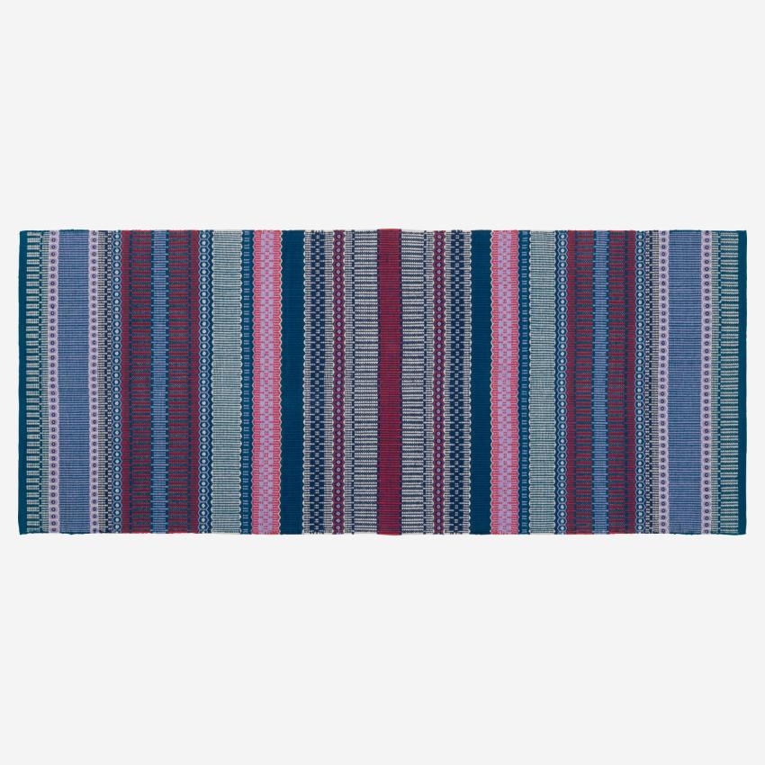 Tapis en coton tissé main - 75 x 180 cm - Motif rouge et bleu - Design by Floriane Jacques