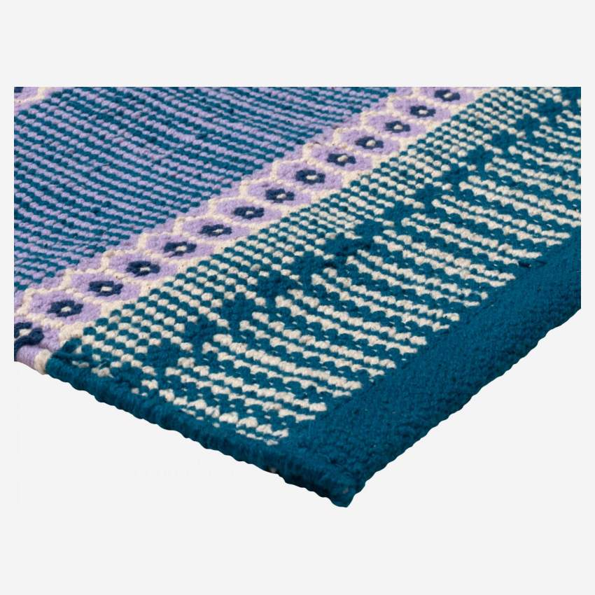 Handgewebter Teppich aus Baumwolle - 75 x 180 cm - Rot und Blau