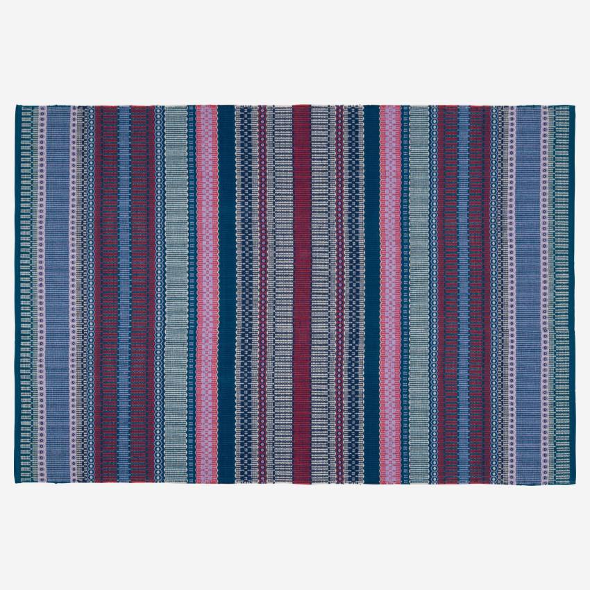 Tapis en coton tissé main - 120 x 180 cm - Motif rouge et bleu - Design by Floriane Jacques