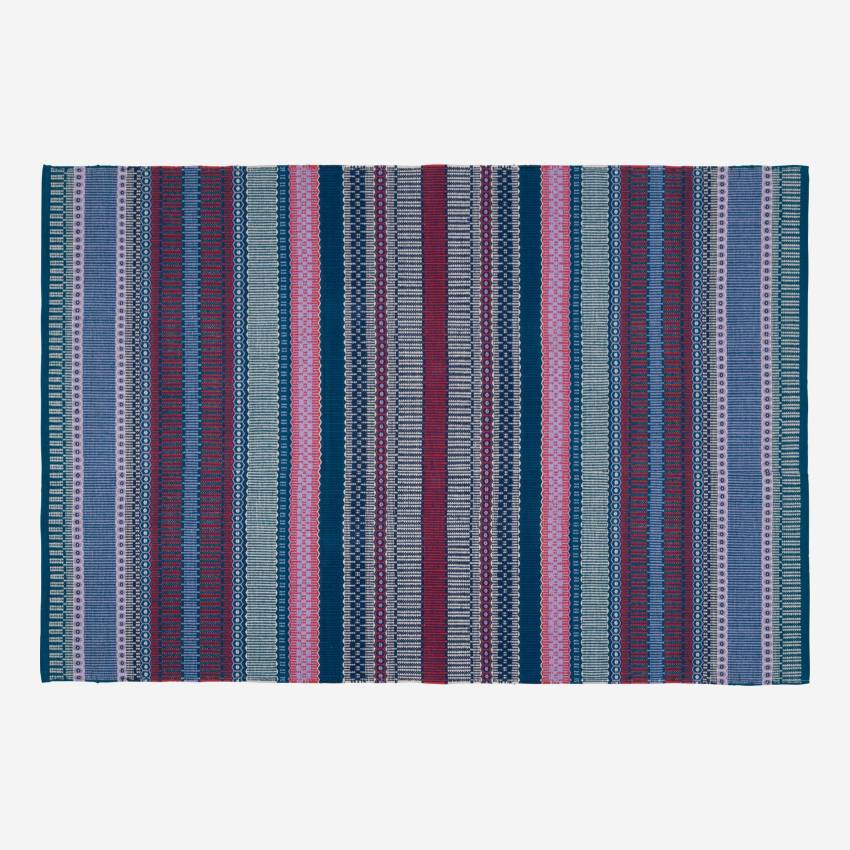 Tapis en coton tissé main - 120 x 180 cm - Motif rouge et bleu - Design by Floriane Jacques