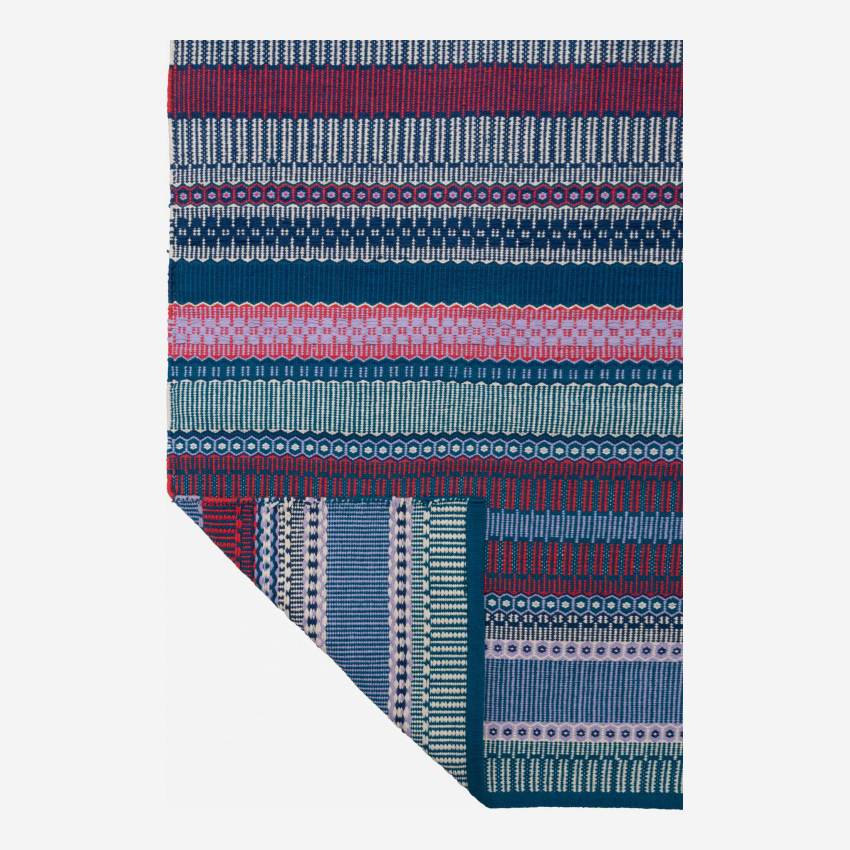 Handgewebter Teppich aus Baumwolle - 120 x 180 cm - Rot und Blau