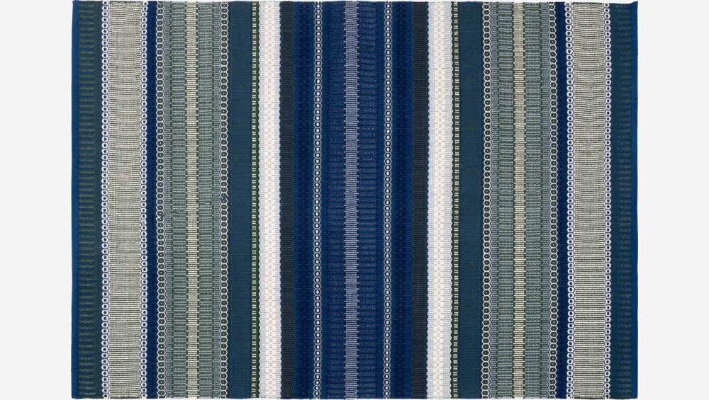 Tapis en coton tissé main - 170 x 240 cm - Motif vert et bleu - Design by Floriane Jacques