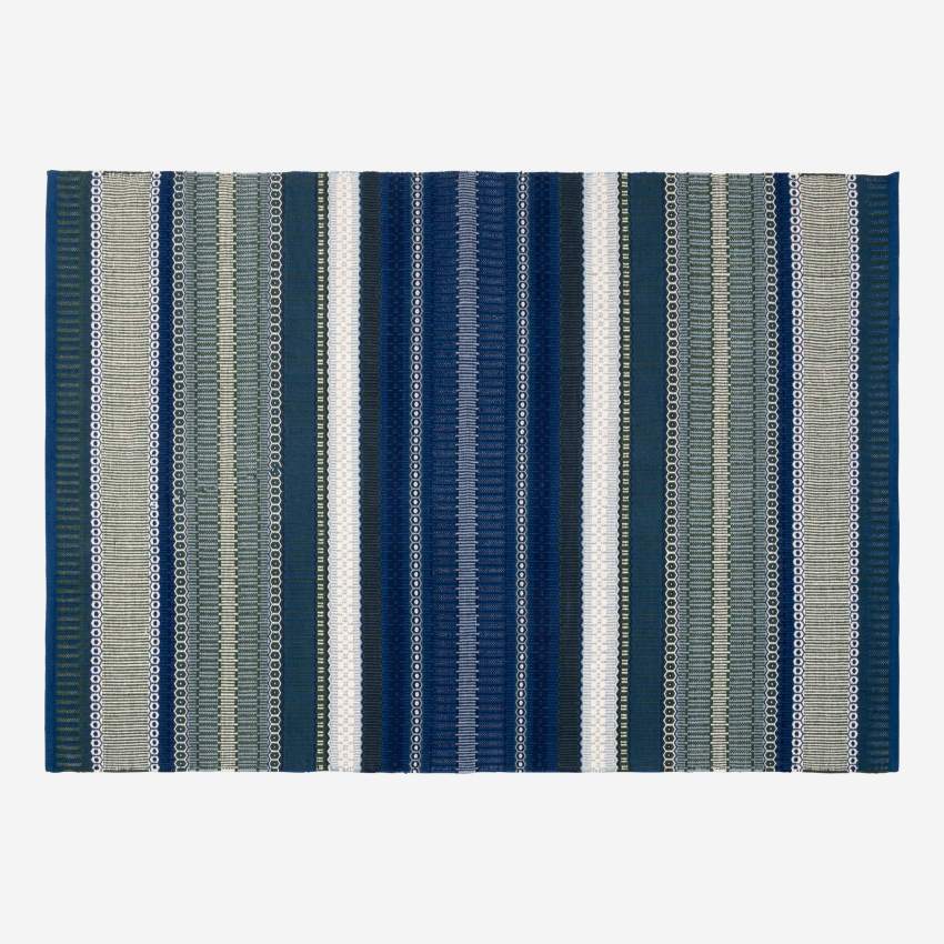 Handgewebter Teppich aus Baumwolle - 170 x 240 cm - Grün und Blau
