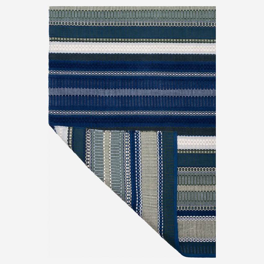 Tapis en coton tissé main - 120 x 180 cm - Motif vert et bleu - Design by Floriane Jacques