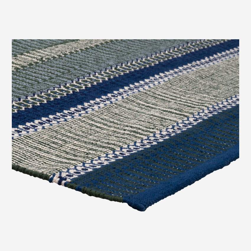 Alfombra de algodón tejida a mano - 120 x 180 cm - Verde y azul