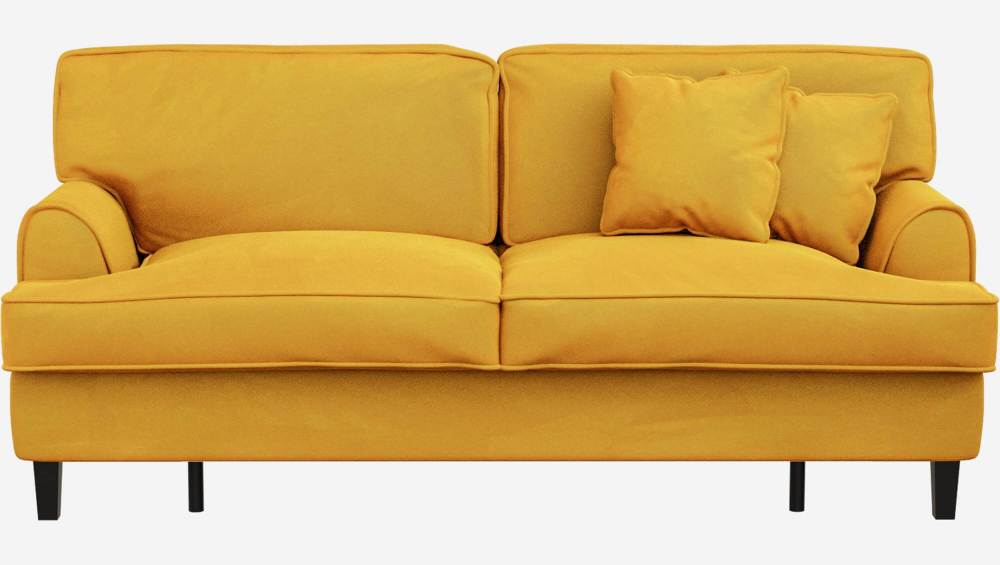 Sofá-cama de 3 lugares em veludo - Cama de 140x200 cm - Amarelo mostarda