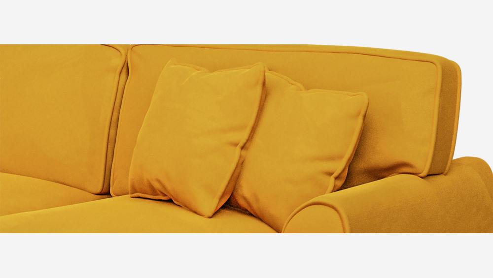 Canapé convertible 3 places en velours - Couchage 140x200 cm - Jaune moutarde