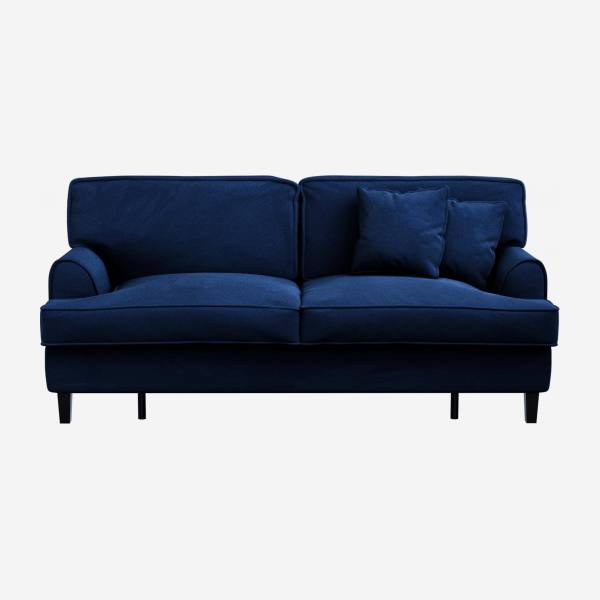 Sofá-cama de 3 lugares em veludo - Cama de 160x200 - Azul