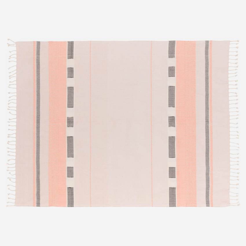 Plaid de algodón - 130 x 170 cm - Rosa y Beige