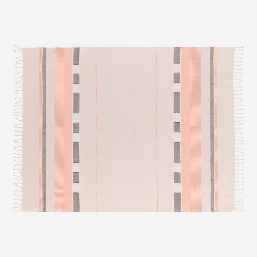 Plaid en coton - 130 x 170 cm - Rose et beige